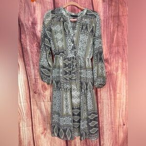 Sara Michelle multicolored Aztec boho semi sheer lined midi dress women’s size M